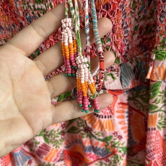 NWT Smocked Top Midi Dress In Pink Macaw Flight - Picture 5 of 8